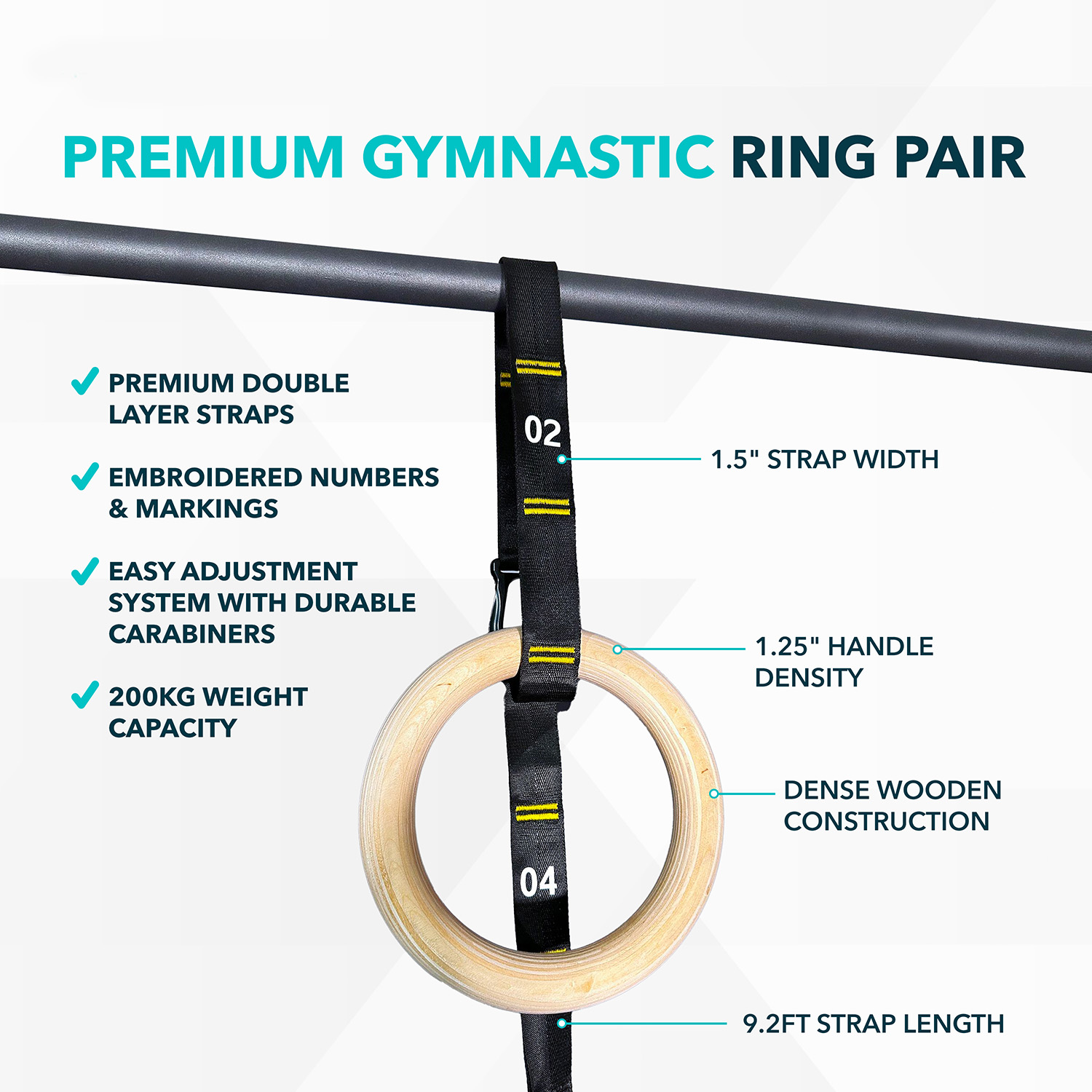  Double Circle Wood Gymnastic Rings with Quick Adjust